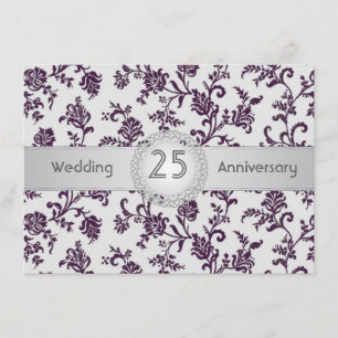 Lila Damast-Blumen, 25. Hochzeitstag Einladung
