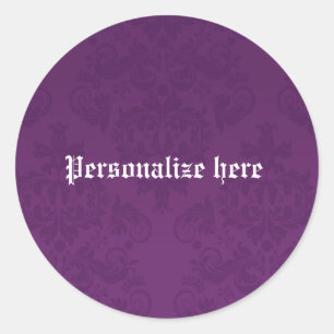 Lila Damast elegante personalisierte Party-Aufkleb Runder Aufkleber