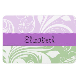 Lila Damast, grüner Damast, Ihr Name Magnet