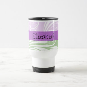 Lila Damast, grüner Damast, Ihr Name Reisebecher