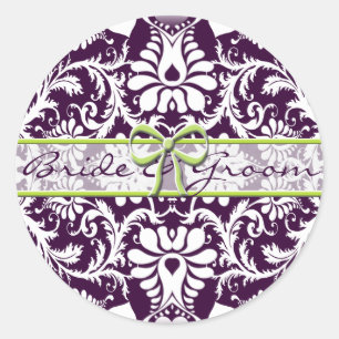 Lila Damast Hochzeit Save-the-Date-Aufkleber Runder Aufkleber