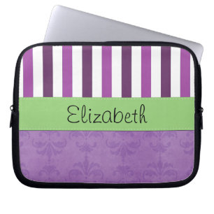 Lila Damast, Lila Streifen, Streifen, Ihr Name Laptopschutzhülle