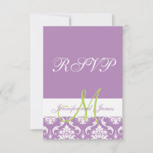 Lila Damast-Monogramm-Foto-Hochzeit UAWG RSVP Karte