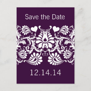 Lila Damast Save-the-Date Ankündigungspostkarte