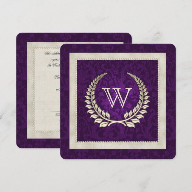 Lila Damast und Perlen Verlängerung des Eheverspre Einladung (Vorne/Hinten)