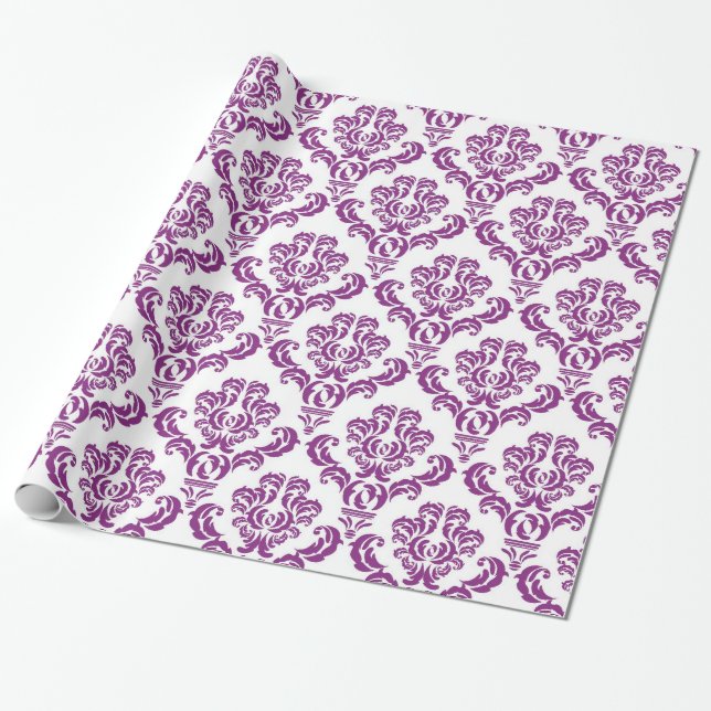Lila Damastmuster Geschenkpapier (Ungerollt)