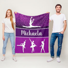 Lila Dance Ballerina Anpassbarer Name Glitzer Fleecedecke