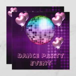 Lila Dance Party Event Mirrorball Liebe Balloons Einladung