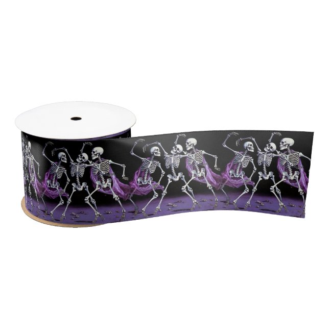 Lila Dancing Skeletons Gothic Wedding Satinband (Spule)