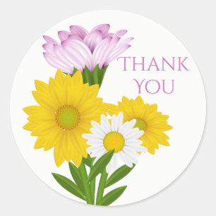 Lila Danke Gelbe Sonnenblume Gänseblümchen Blumen Runder Aufkleber
