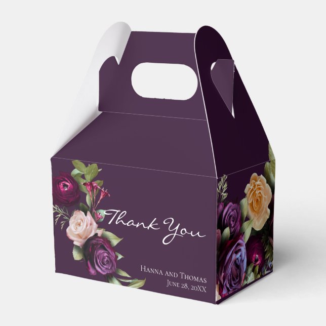 Lila Dark Moody Elegant Floral Wedding Vielen Dank Geschenkschachtel (Vorderseite)