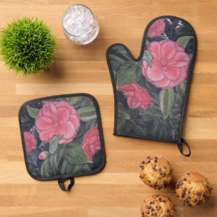 Lila Dawn Camellia Ofenhandschuh & Topflappen-Set
