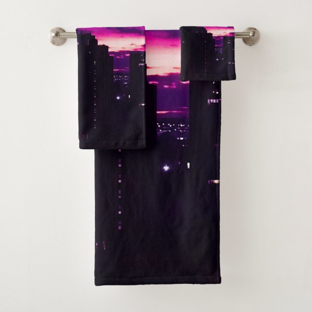 Lila Dawn NYC Skyline Badhandtuch Set (Insitu)