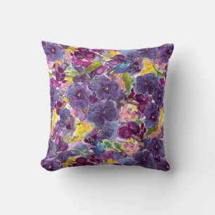Lila Daze Watercolor Blumendesigner Kissen