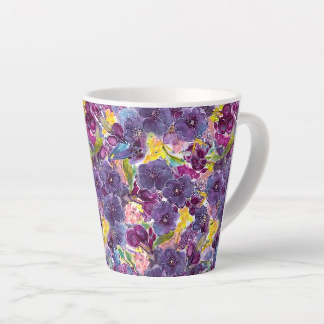 Lila Daze Watercolor Moderne Tasse (Rechte Ecke)
