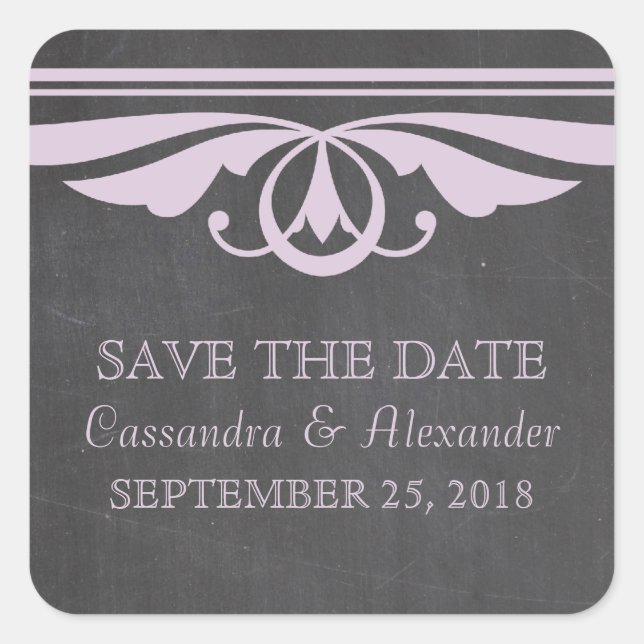 Lila Deko-Chalkboard Save the Date Stickers (Vorderseite)