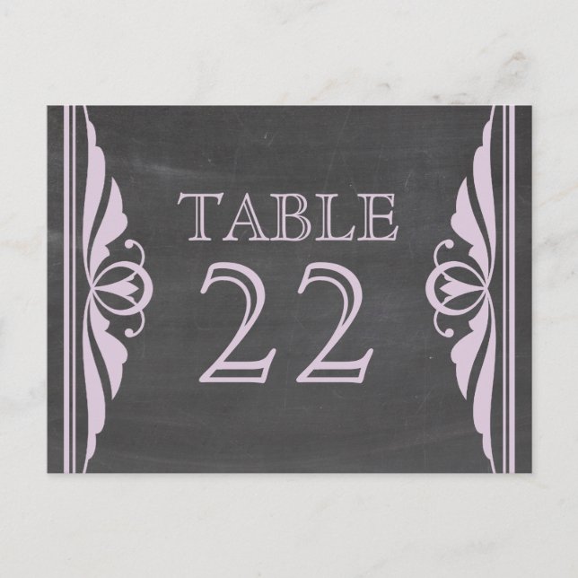 Lila Deko Chalkboard Tischnummer Postkarte (Vorderseite)