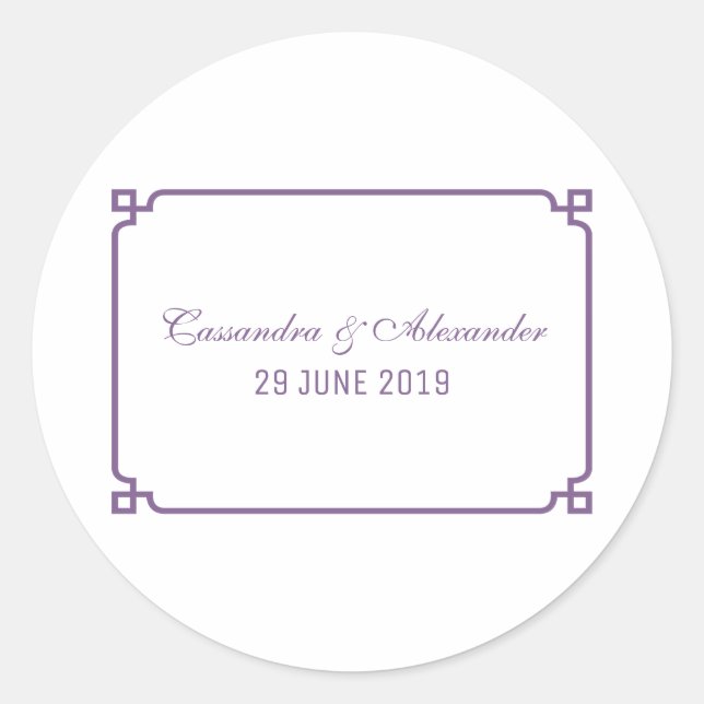 Lila Deko Chic Wedding Runder Aufkleber (Vorderseite)