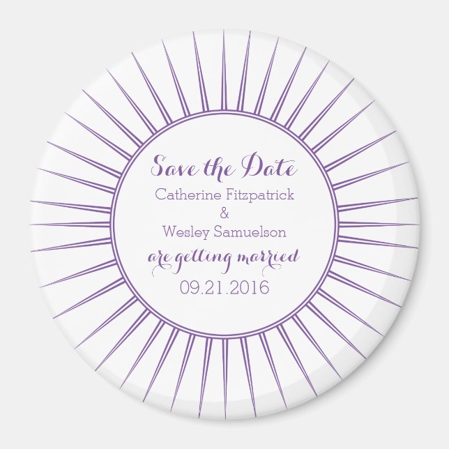 Lila Deko Retro Save the Date Magnet (Vorne)