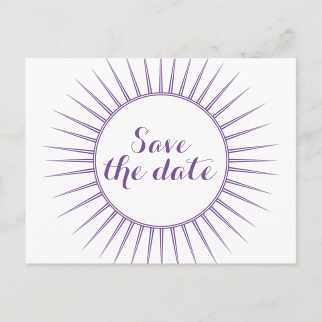 Lila Deko Retro Save the Date Postkarte (Vorderseite)