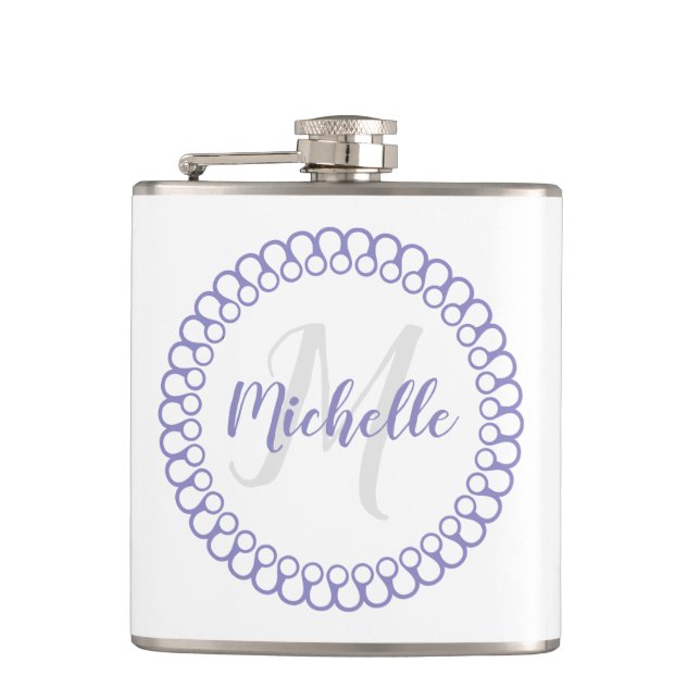 Lila dekorativer Circle Monogram Flask Flachmann (Vorderseite)