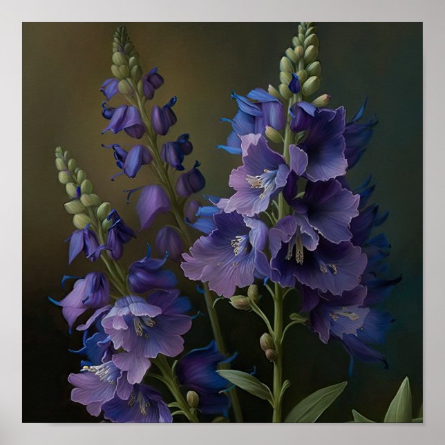Lila Delphinium-Blume Art Print Poster (Vorne)