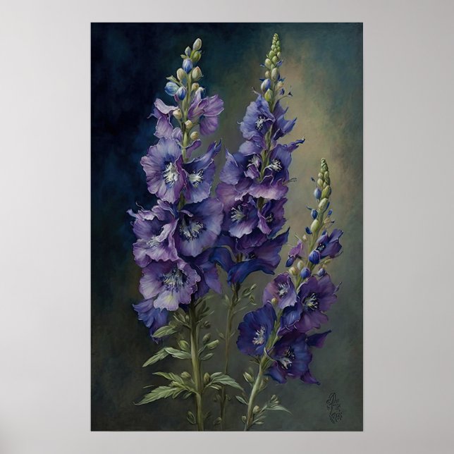 Lila Delphinium-Blume Art Print Poster (Vorne)
