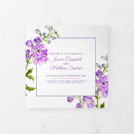 Lila Delphinium-Blume Hochzeit in Aquarellen Dreifach-gefaltete Programmkarte