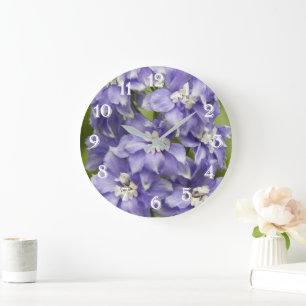 Lila Delphinium-Blüten Floral Große Wanduhr