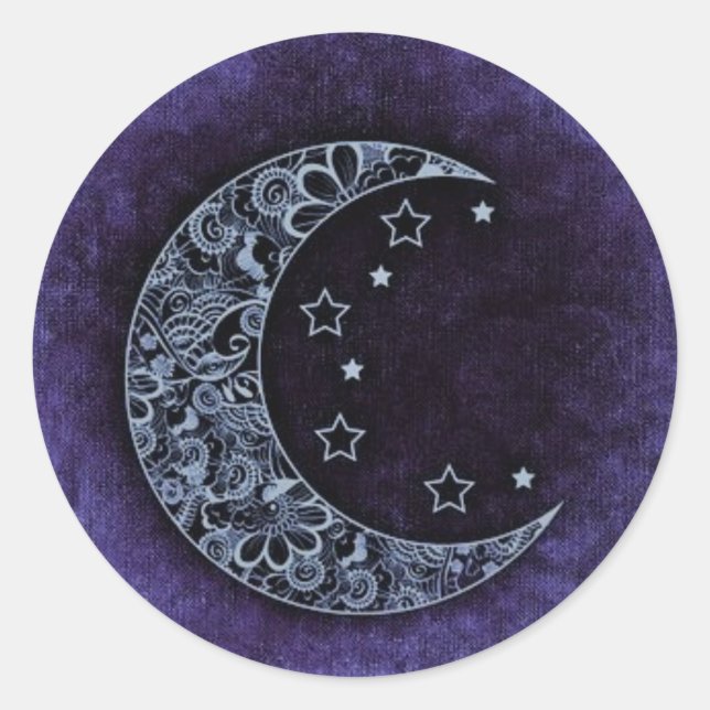 Lila Denim Moon Runder Aufkleber (Vorderseite)