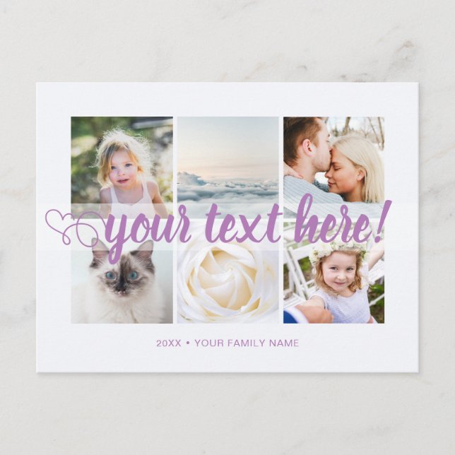 Lila Der benutzerdefinierte Text 6 Fotos wird univ Postkarte (Vorderseite)