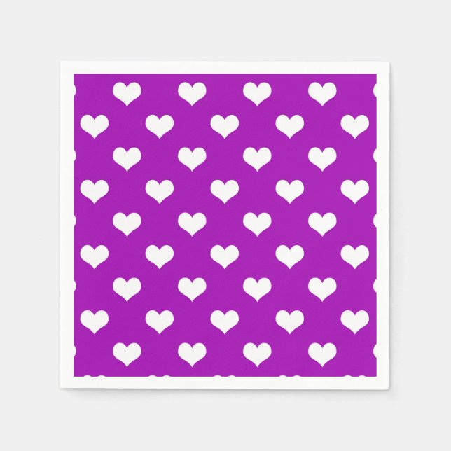 Lila Design der weißen Liebe Herzmuster Serviette (Vorderseite)