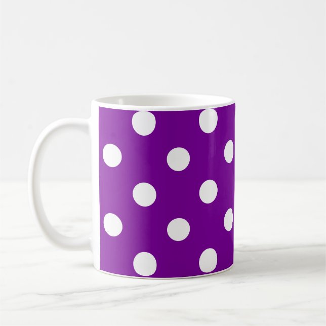 Lila Design der weißen Polka-Dots Kaffeetasse (Links)