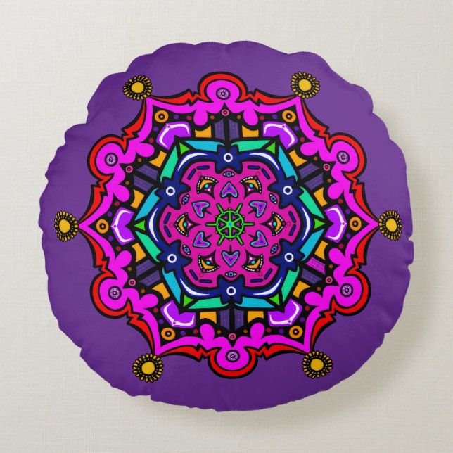 Lila Design  Rundes Kissen (Vorderseite)