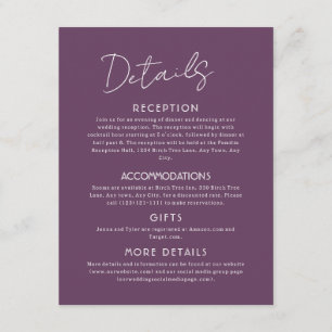 Lila Details Großer Hochzeitstichtafel Begleitkarte