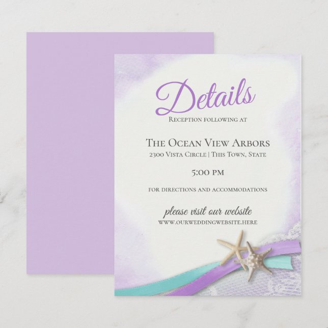 Lila Details und Informationen zu Starfish und Spi Einladung (Vorne/Hinten)