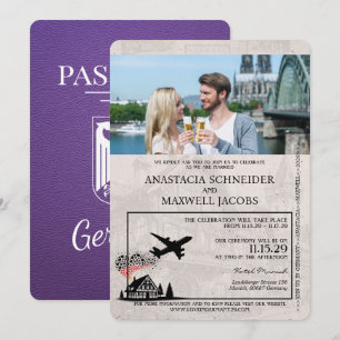 Lila Deutschland Reisepass Hochzeit Einladung