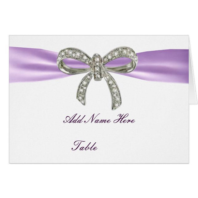 Lila Diamant Bow Hochzeitstisch-Platzkarte (Vorderseite (Horizontal))