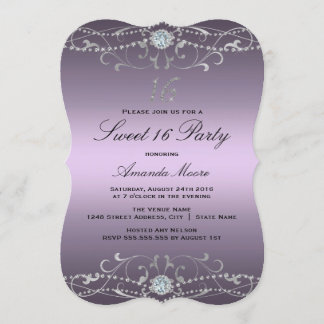 Lila Diamant Damast Sweet 16 Einladung