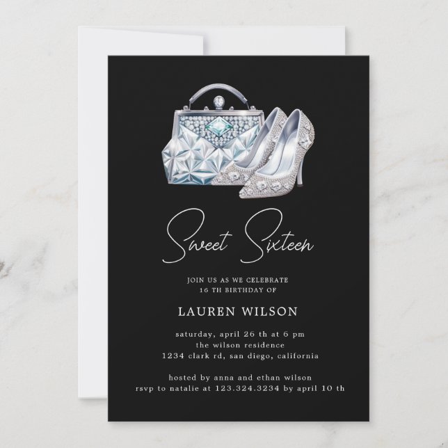 lila Diamanten Glitzer 16 . Geburtstag Geburtstag Einladung (Vorderseite)