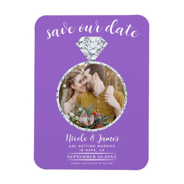 Lila Diamantring-Blende-Foto Save the Date Magnet (Vertikal)