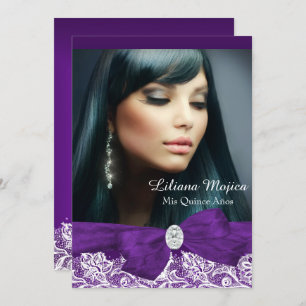 Lila Diamond Bow & Hübsch Lace Quinceanera Einladung