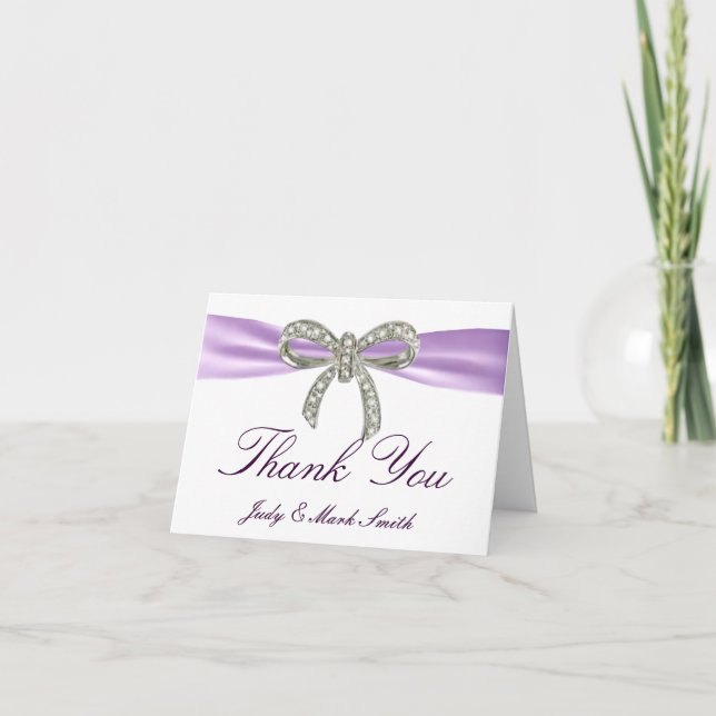 Lila Diamond Bow Wedding Dankeschön Card Dankeskarte (Vorderseite)