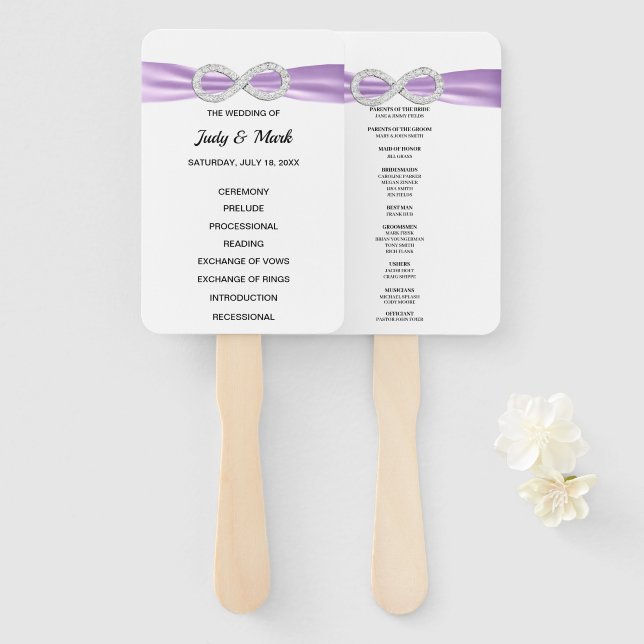 Lila Diamond Infinity Wedding Program Fans Fächer (Vorne und Hinten)