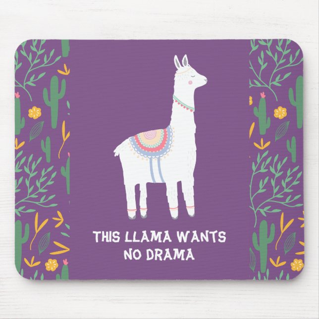 Lila Dieser Lama Will kein Drama Mousepad (Vorne)