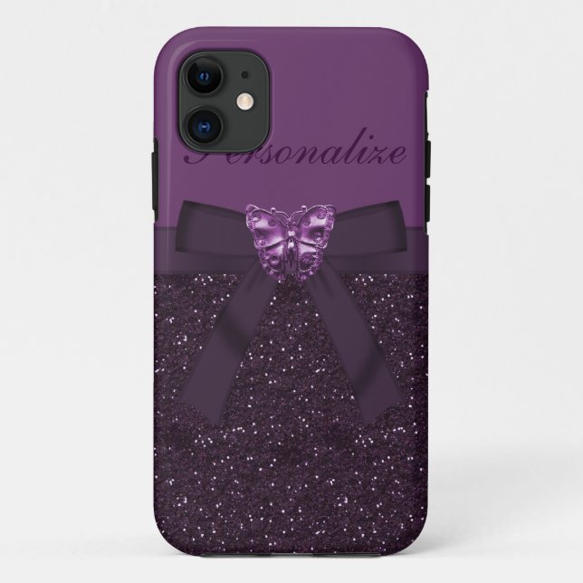 Lila Digital-Glitzer, -bogen u. -schmetterling Case-Mate iPhone Hülle (Rückseite)