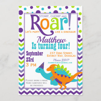 Lila Dinosaur Roar Geburtstagsparty Einladung