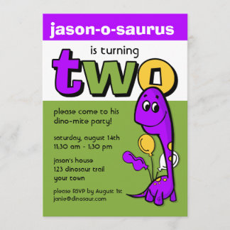 Lila Dinosaurier-2. Geburtstag Einladung