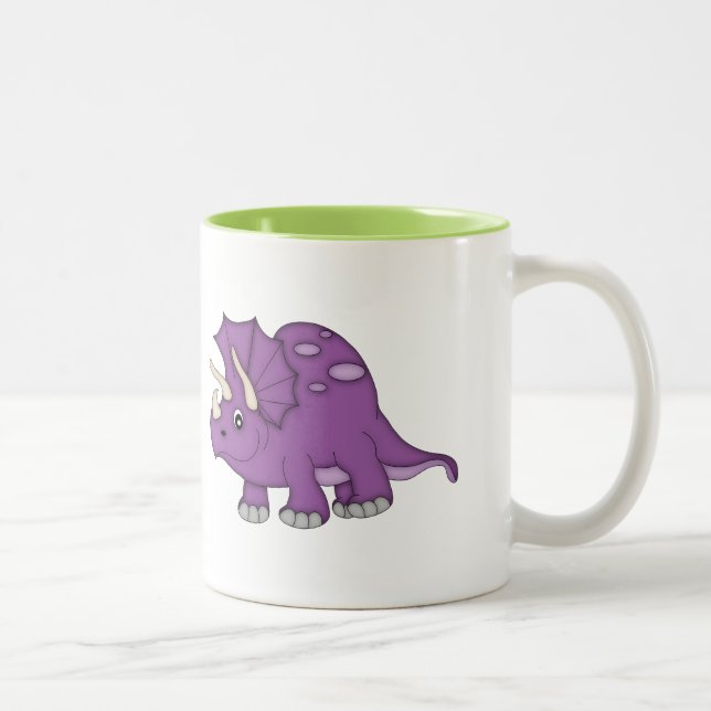 Lila Dinosaurier+Name personalisieren Zweifarbige Tasse (Rechts)