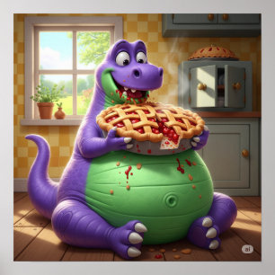 Lila Dinosaurier zum Genießen von Kuchen Poster
